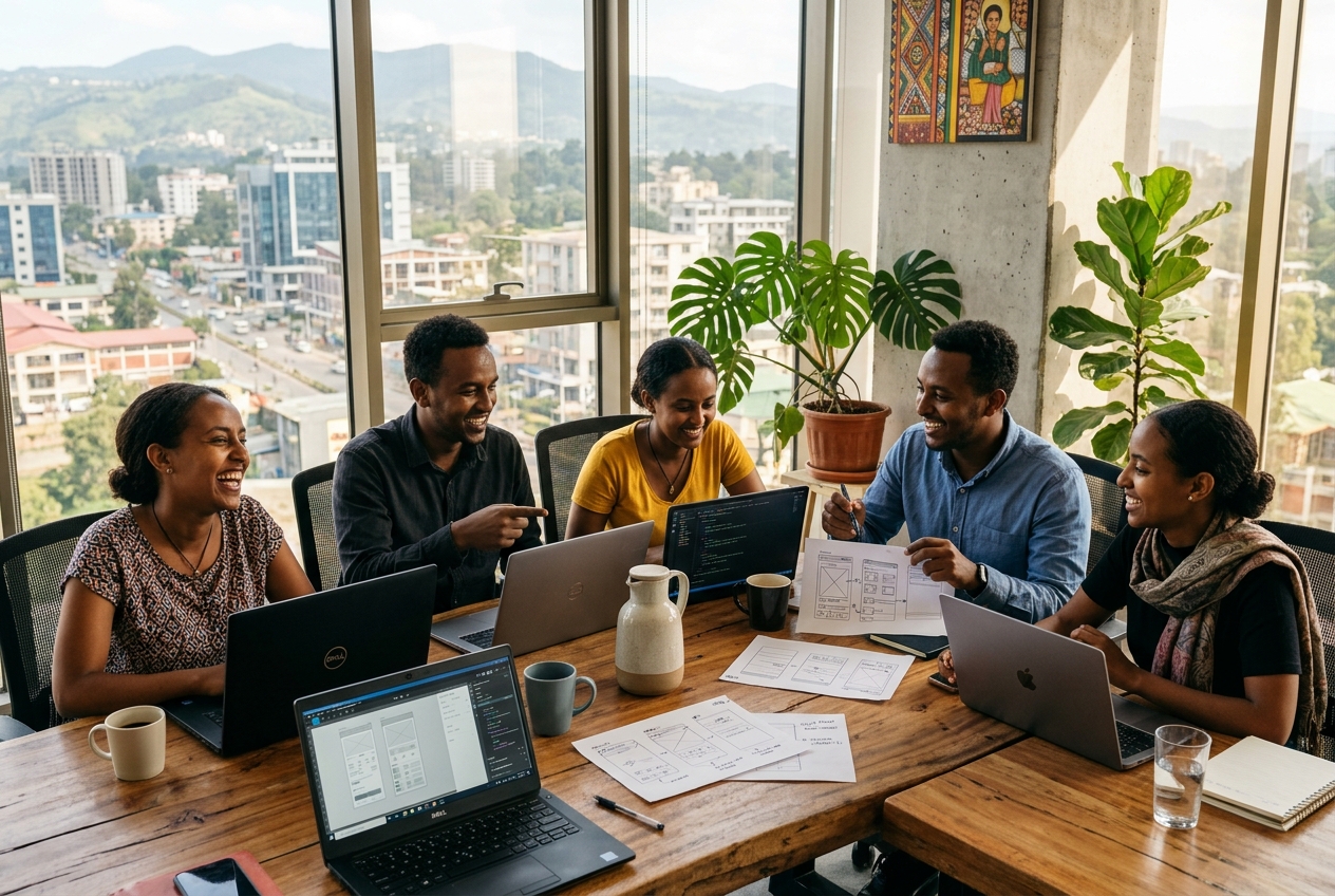 Pixel Addis engineering team collaborating in Addis Ababa tech studio